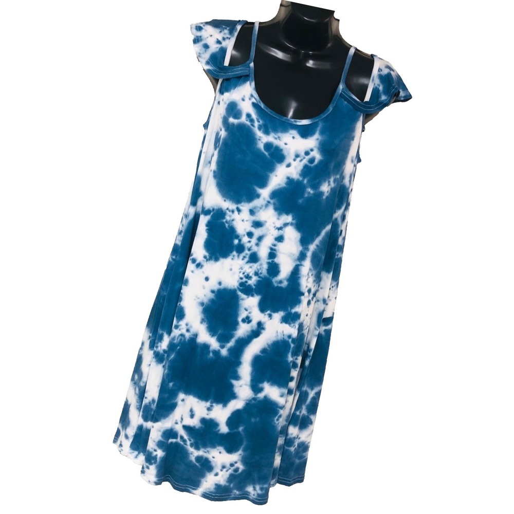 NWT Jouica Blue Tie Dye Dress Cover Up Pockets Beachy Artsy Casual Womens‎ L